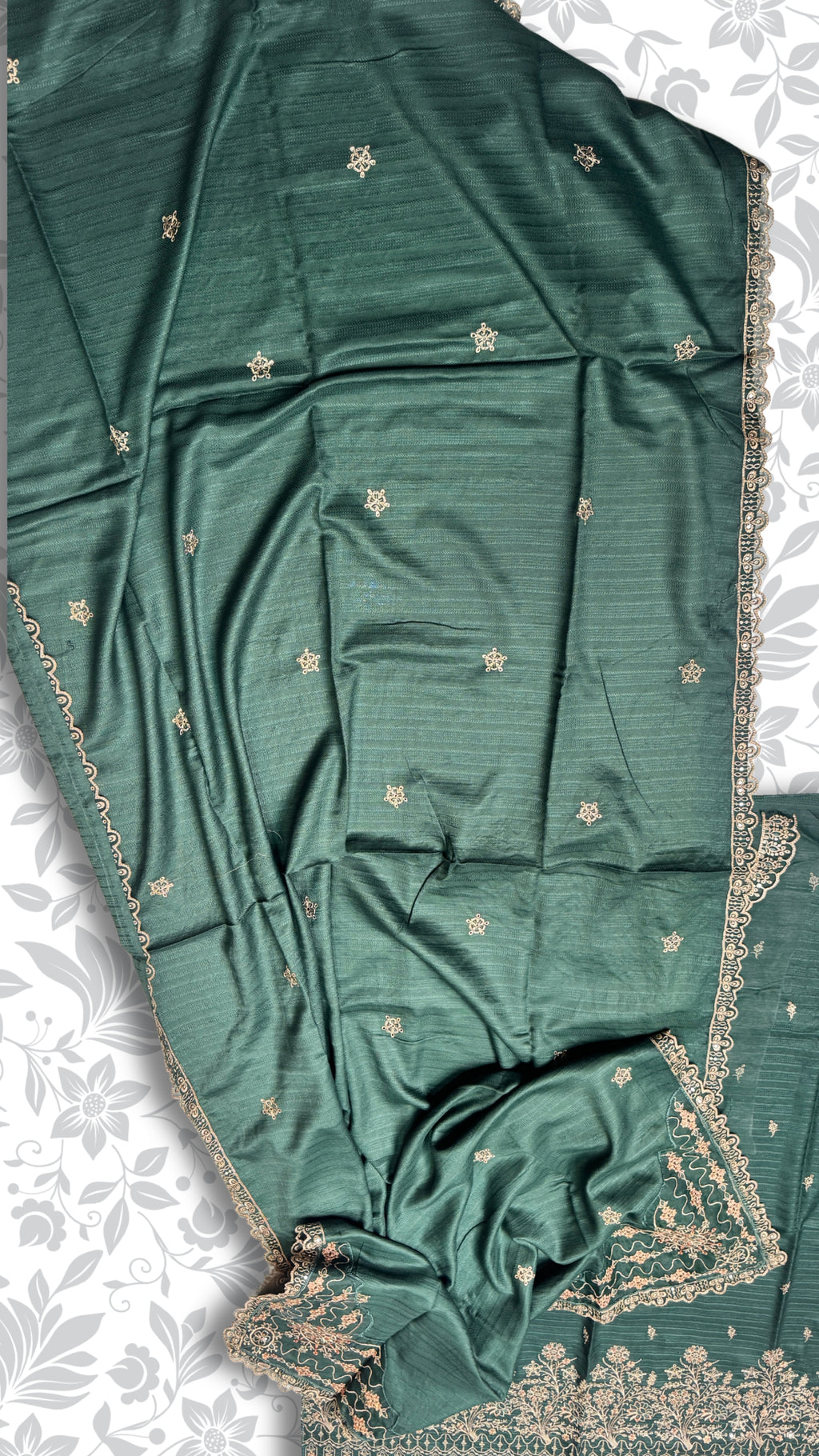 Bottle green dupatta dhanak embroidery winter partywear suit PWT011 Pakistan
