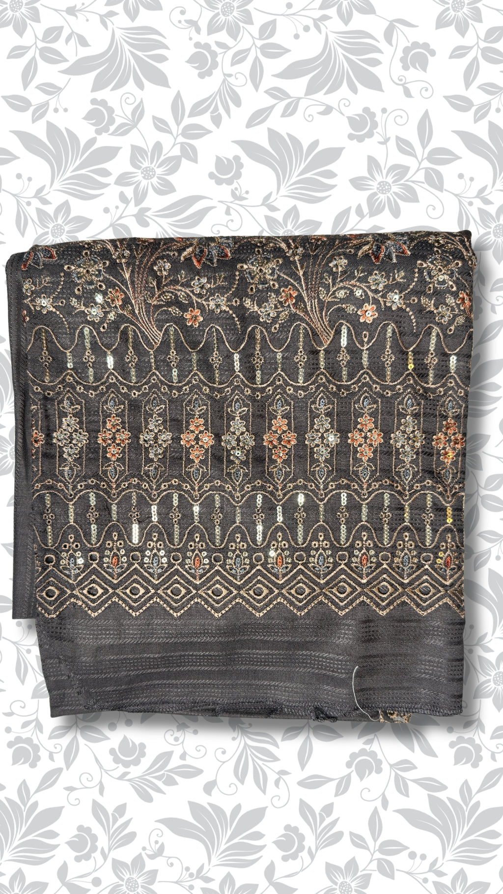 Embroidery dhanak suit light grey winter partywear unstitched 4pcs PWT011 Pakistan

