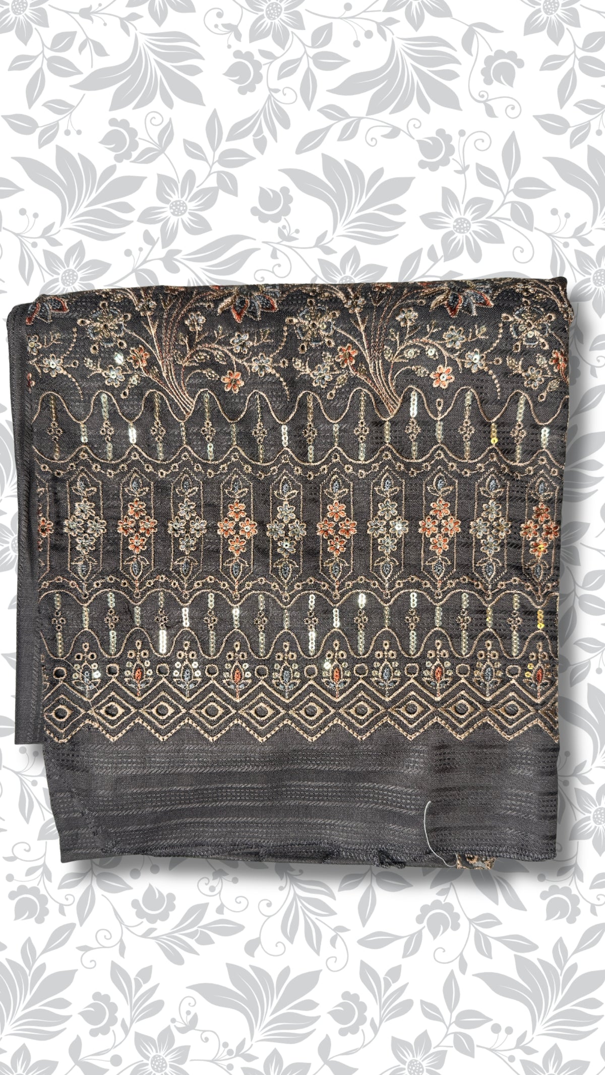 Embroidery dhanak suit light grey winter partywear unstitched 4pcs PWT011 Pakistan
