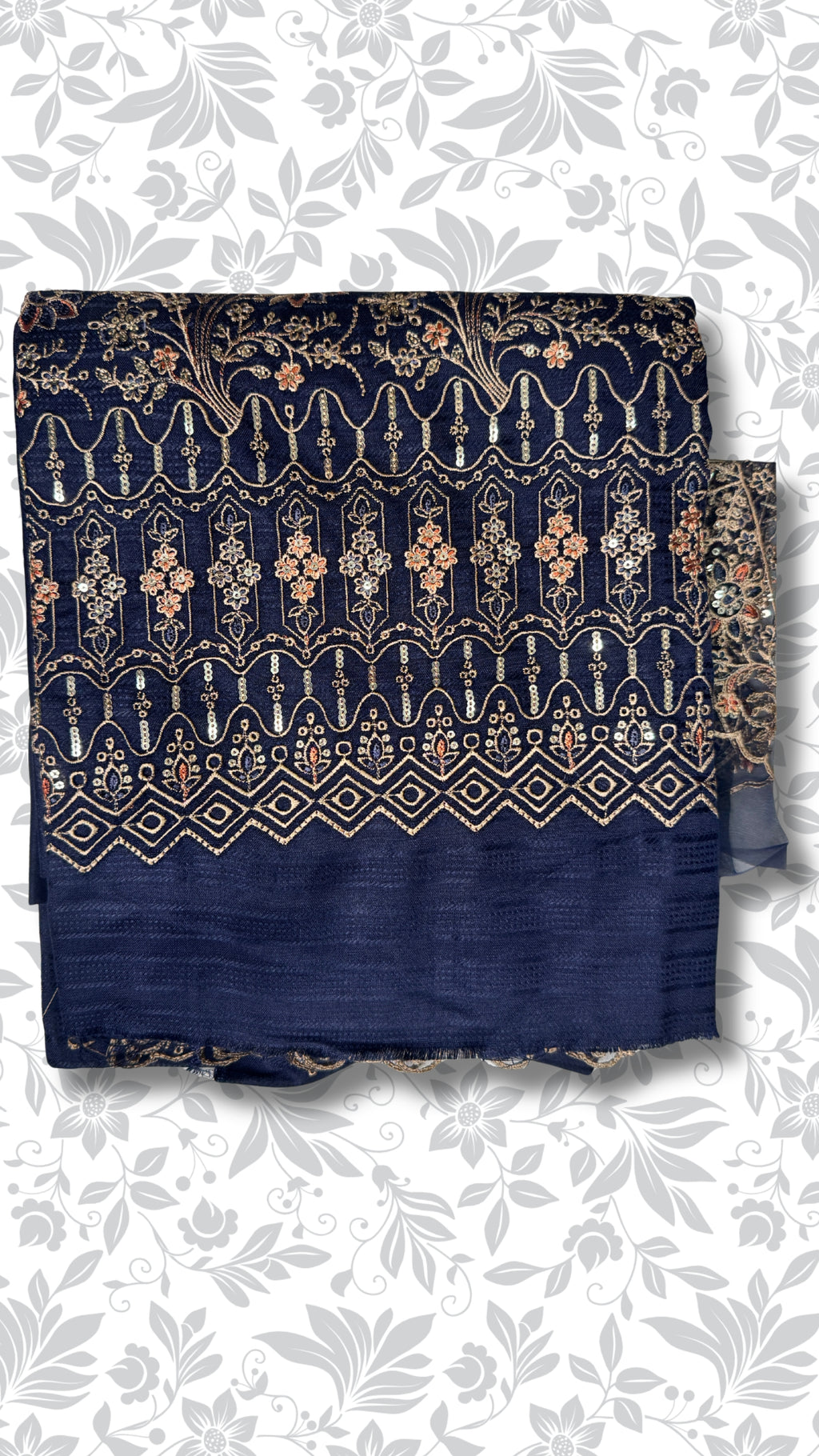 Embroidery dhanak suit navy blue winter partywear collection unstitched PWT011 Pakistan
