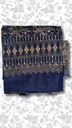 Embroidery dhanak suit navy blue winter partywear collection unstitched PWT011 Pakistan
