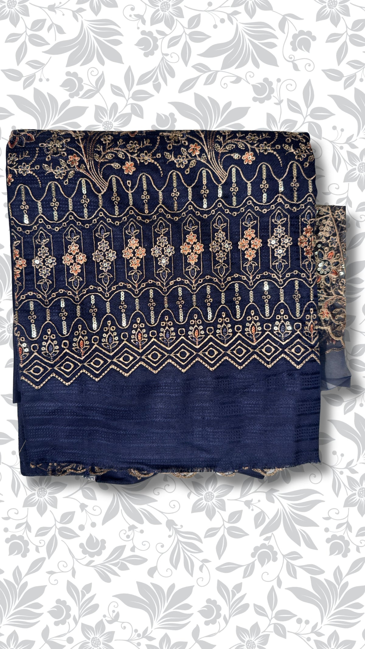 Embroidery dhanak suit navy blue winter partywear collection unstitched PWT011 Pakistan
