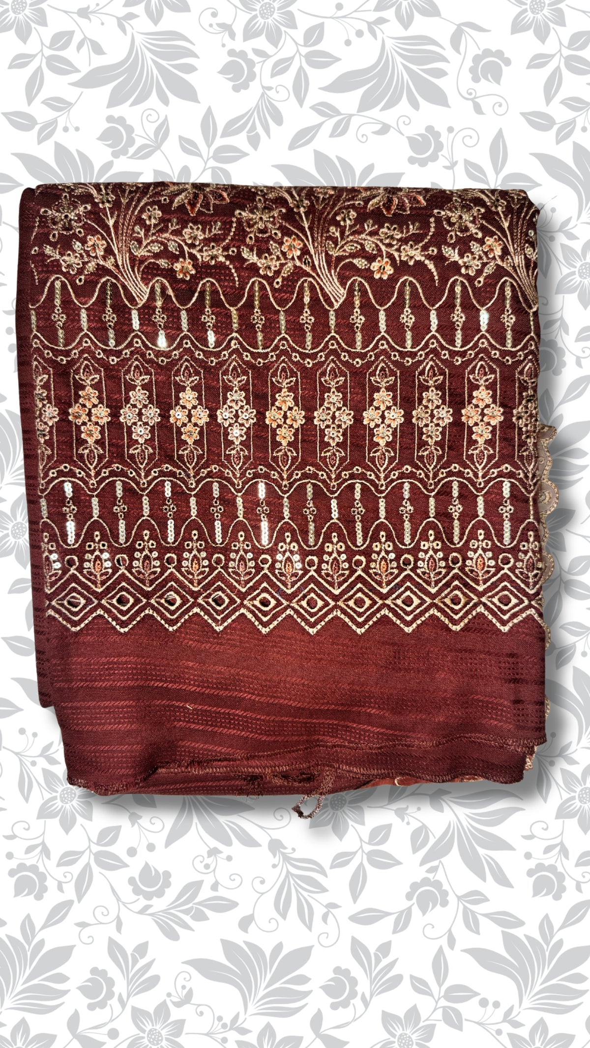 Dhanak embroidery suit brown winter collection 4pcs partywear unstitched PWT011 Pakistan
