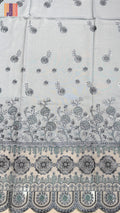 Embroidery organza suit light grey front back work winter partywear unstitched PWT012 Pakistan
