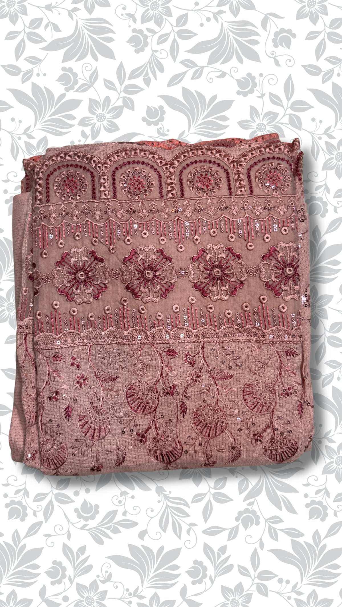 Embroidery organza suit peach folded winter collection partywear unstitched PWT012 Pakistan
