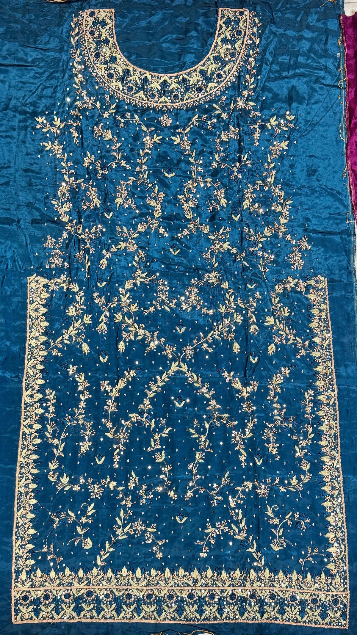 Fancy party wear handmade dress PW045 Zinc full shirt view – tissue silk heavy dabka embroidery 3pcs unstitched suit fancy dresses for women Pakistan
