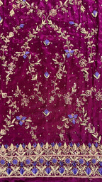 Fancy handmade dress PW045 Marjanda close up – heavy dabka hand embroidery tissue silk shirt front detail fancy party wear dresses in Pakistan

