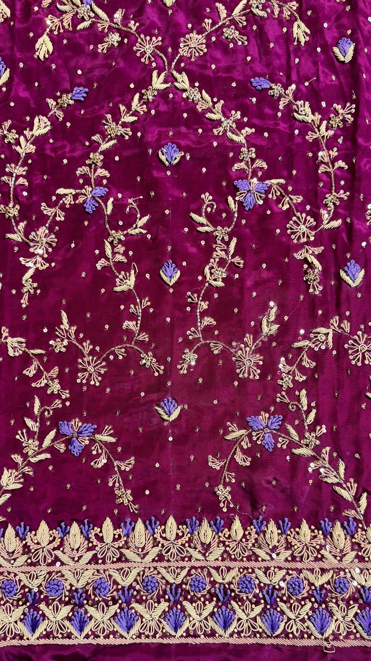 Fancy handmade dress PW045 Marjanda close up – heavy dabka hand embroidery tissue silk shirt front detail fancy party wear dresses in Pakistan

