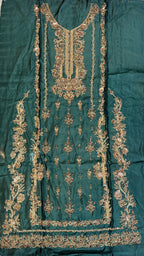 Fancy party wear handmade dress PW043 Zinc full view – tissue silk 4pcs unstitched suit copper kora sequins cutdana fancy dresses brands in Pakistan with price
