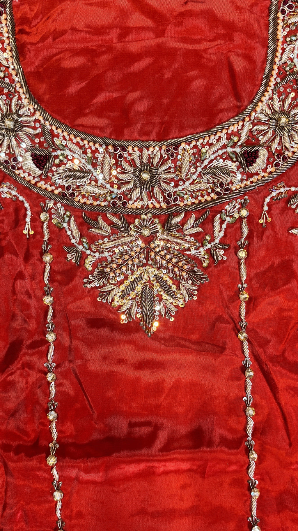 Fancy hand made dress PW044 Rust dabka detail – heavy hand embroidery tissue silk fancy party dresses for women unstitched suit Pakistan
