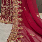 Bridal lehenga pakistani in deep red with tilla kora crystal and botti spray work