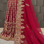Bridal lehenga DUPPATA pakistani in deep red with tilla kora crystal and botti spray work