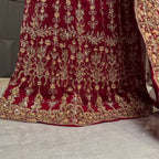 Bridal lehenga pakistani in deep red with tilla kora crystal and botti spray work