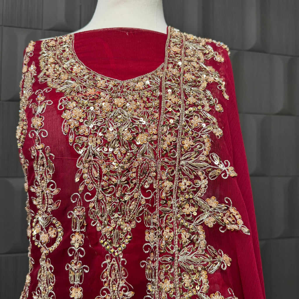 Wedding lehenga hand work shirt with tilla kora and jewelry crystal embroidery 