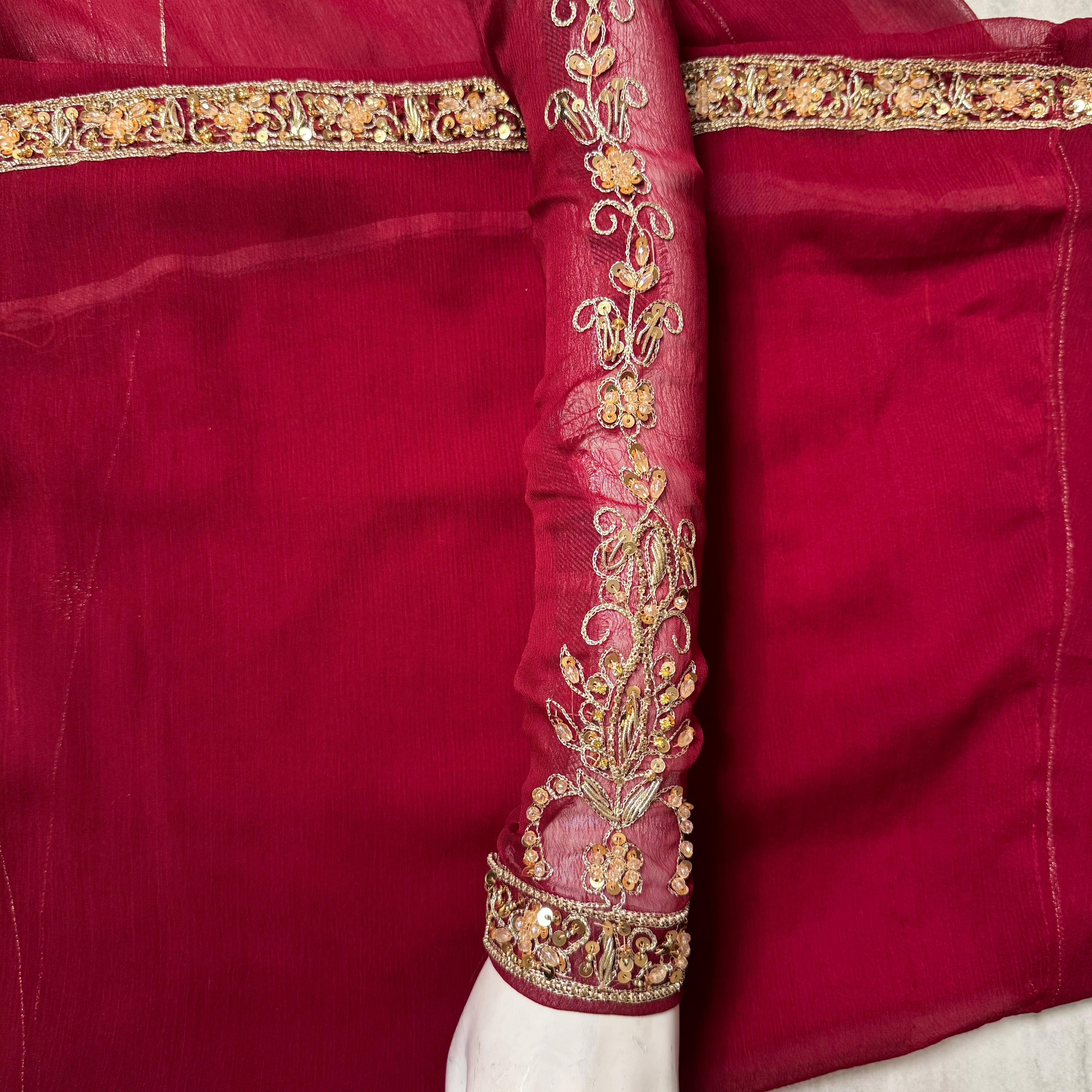SLEEVES hand work shirt with tilla kora and jewelry crystal embroidery 