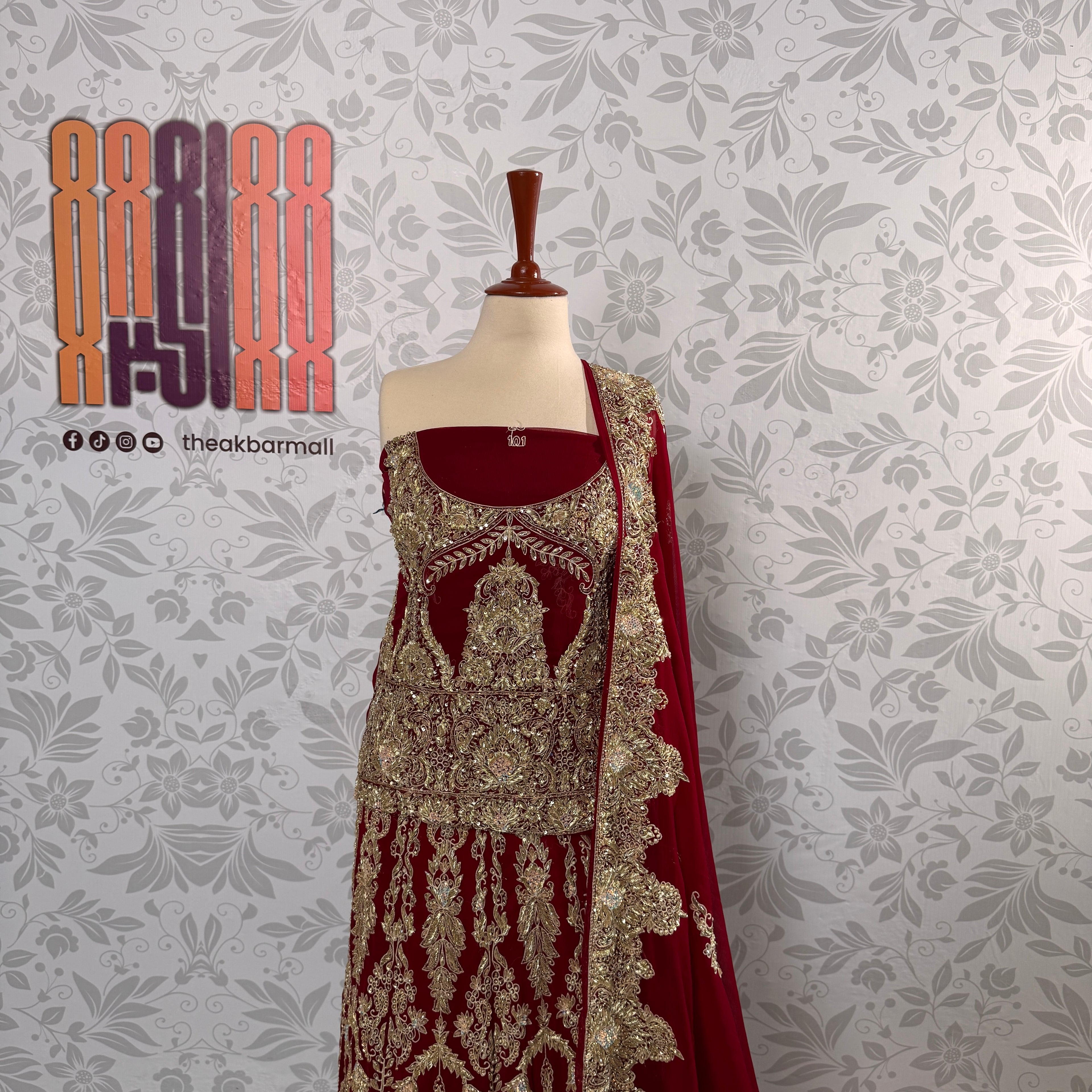 Bridal lehenga hand work shirt view BL025 – deep anari red crinkle chiffon shirt with kora dabka and pearl embroidery bridal Pakistan
