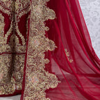 Bridal lehenga online Pakistan BL025 dupatta – deep anari red with heavy matha patti border and light three-side border wedding lehenga
