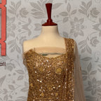 Bridal maxi for nikkah BM013 front inner border view – skin gold net with nakshi pearls crystal sequin embroidery Pakistan
