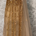 Bridal maxi BM013 dupatta – skin gold with heavy matha patti border and light spray work sides Pakistani wedding maxi
