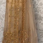 Bridal maxi for nikkah BM013 front inner border view – skin gold net with nakshi pearls crystal sequin embroidery Pakistan
