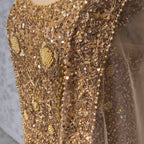 Bridal maxi for nikkah BM013 front inner border view – skin gold net with nakshi pearls crystal sequin embroidery Pakistan
