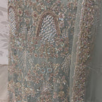 Bridal maxi BM014 lehenga view – ice blue net with kora nakshi pearls and sequin embroidery full skirt Pakistani wedding
