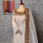 Party wear dresses in Pakistan PW032 shirt view – off-white sheesha silk with kora nakshi and sequin embroidery on neck and bottom
