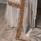 Party wear PW032 dupatta – off-white sheesha silk with one side heavy work and three sides simple Pakistani party wear dress
