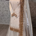 Party wear dresses for women PW032 lehenga view – off-white sheesha silk with super katan inner Pakistani party wear dress
