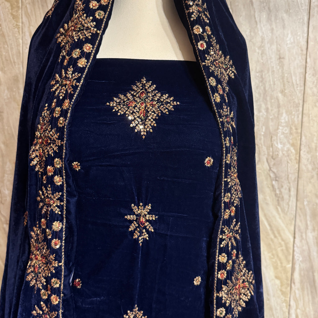 Velvet Embroidered Dress Back Embroidery Work – Micro Velvet 9000 Unstitched Suit Pakistan
