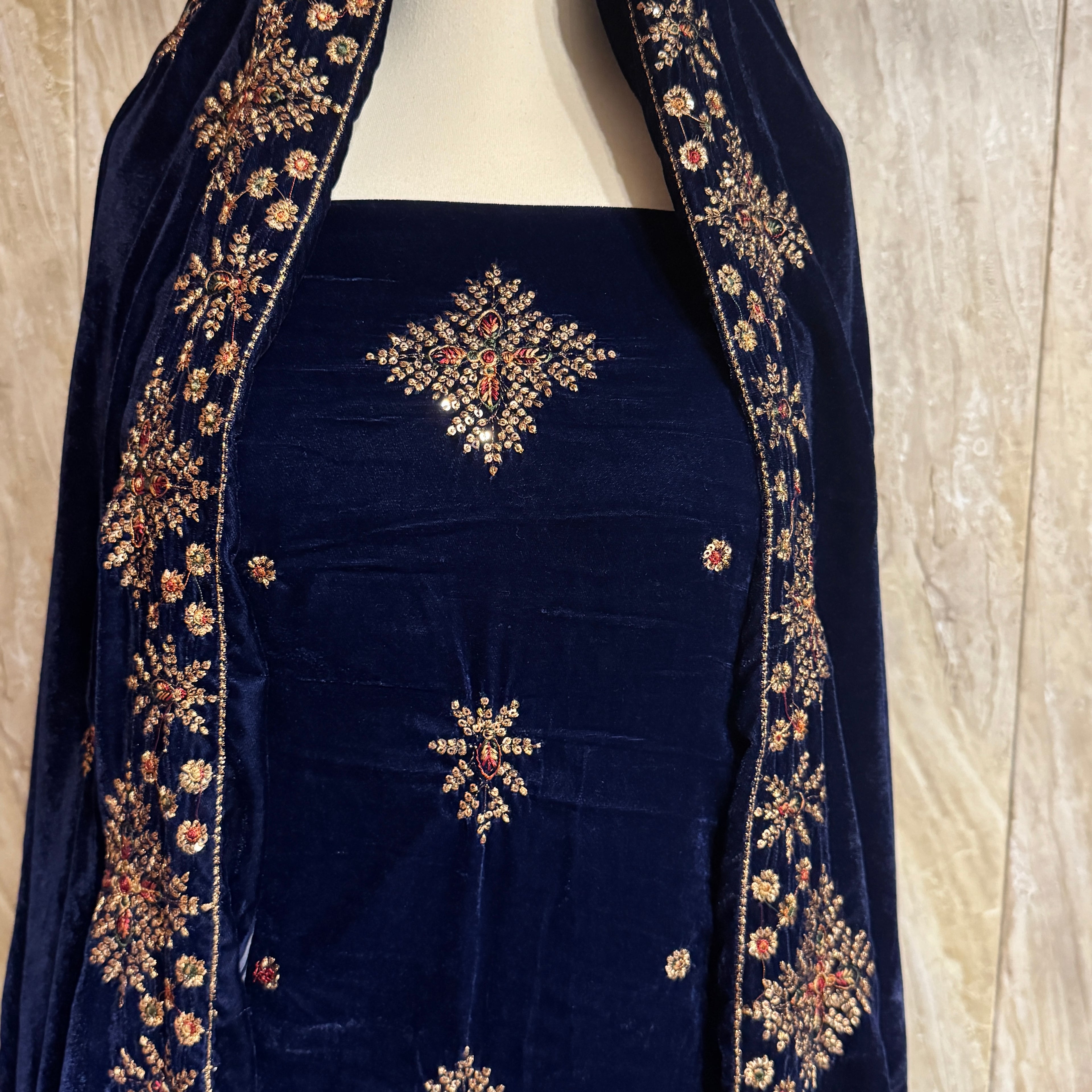 Velvet Embroidered Dress Back Embroidery Work – Micro Velvet 9000 Unstitched Suit Pakistan

