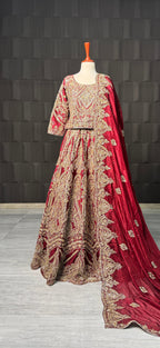 Bridal lehenga designs 2026 BL035 choli embroidery detail – dabka nakshi crystals pearls sequins red tissue silk Pakistani bridal lehenga
