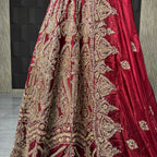 Bridal lehenga design BL035 lehenga back – full hand embroidery dabka nakshi crystals pearls sequins big flare red tissue silk Pakistan

