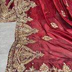 Bridal lehenga Pakistani BL035 dupatta – one side heavy border matha patti three side light border deep red tissue silk Pakistani bridal dupatta

