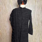 sherwani for men black back sequins embroidery close-up
