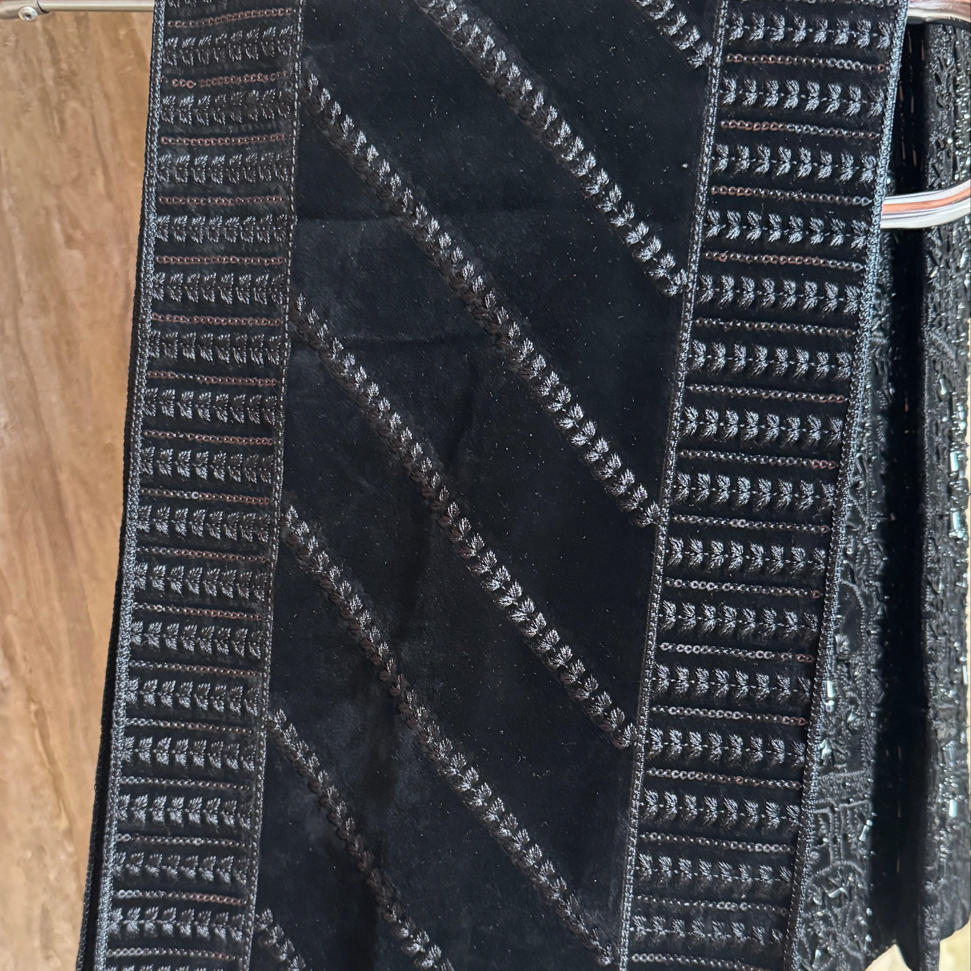 sherwani shawl black Raw silk – complete sherwani for men set by The Akbar Mall
