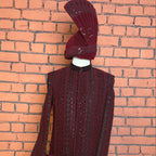 sherwani for men 5pcs set in maroon Raw silk with cutdana embroidery by The Akbar Mall

