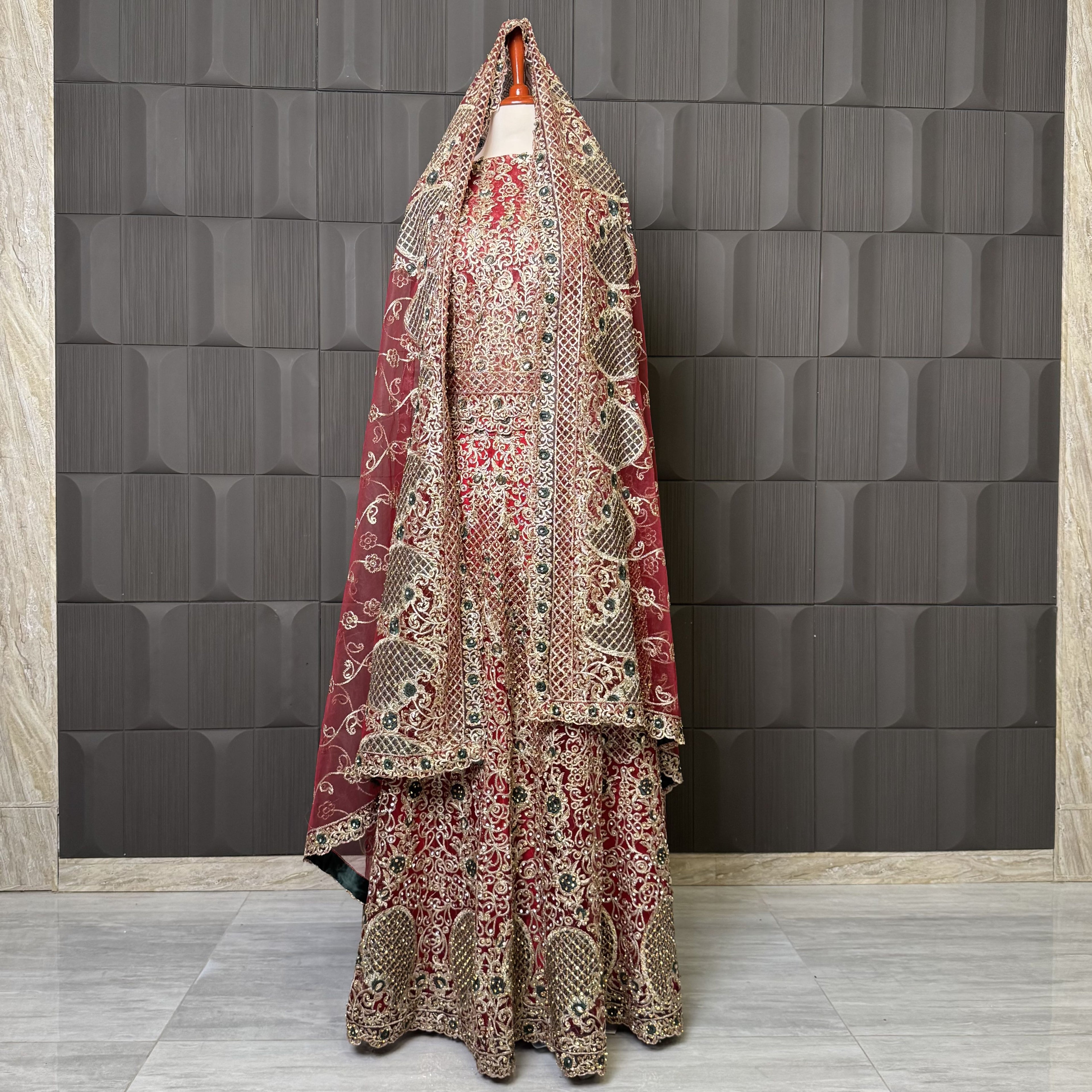 Bridal lehenga pakistani shirt with bottle green embroidery and tilla work