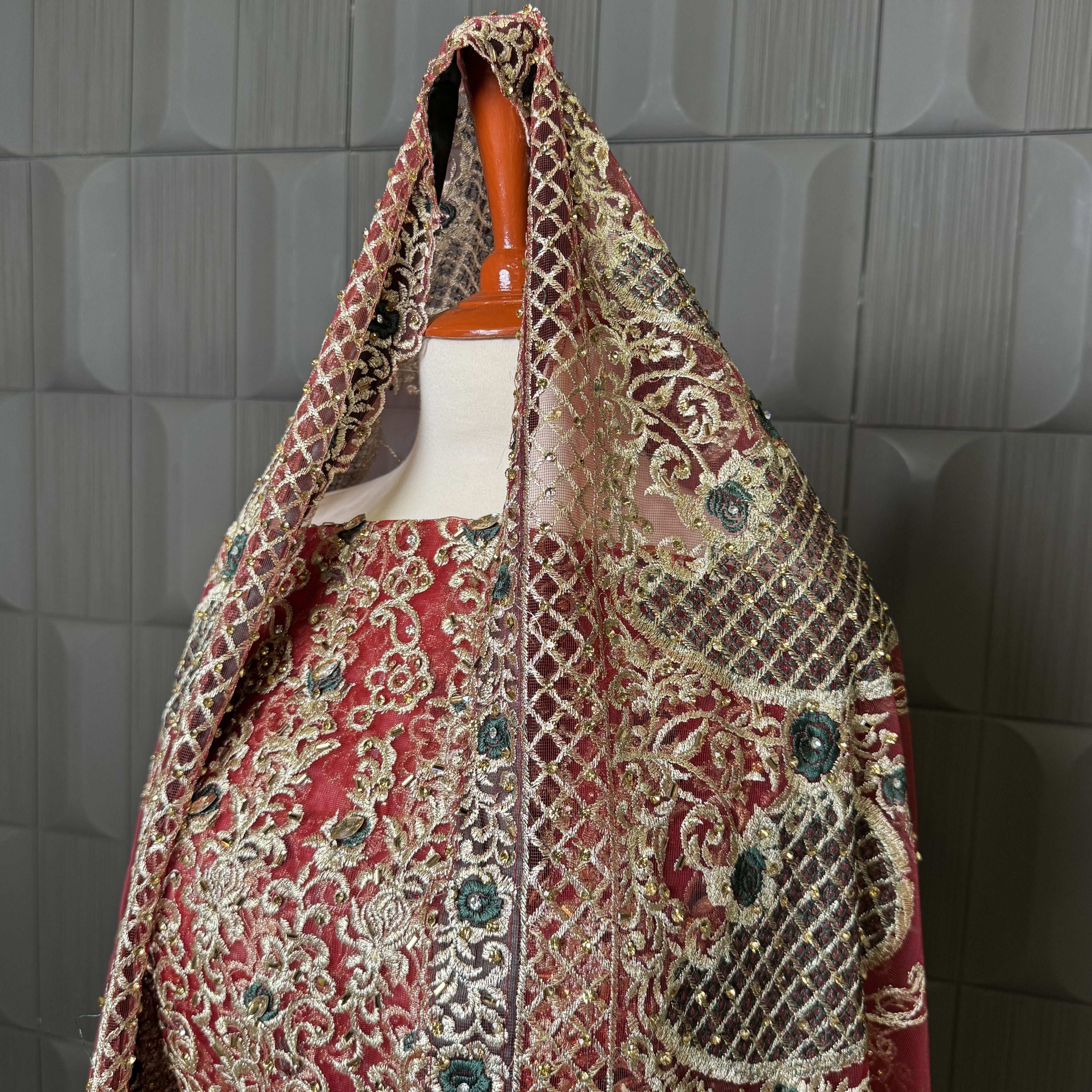 Bridal lehenga pakistani shirt with bottle green embroidery and tilla work