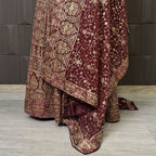 Bridal lehenga dupatta with heavy border in maroon chiffon fabric PAKISTAN