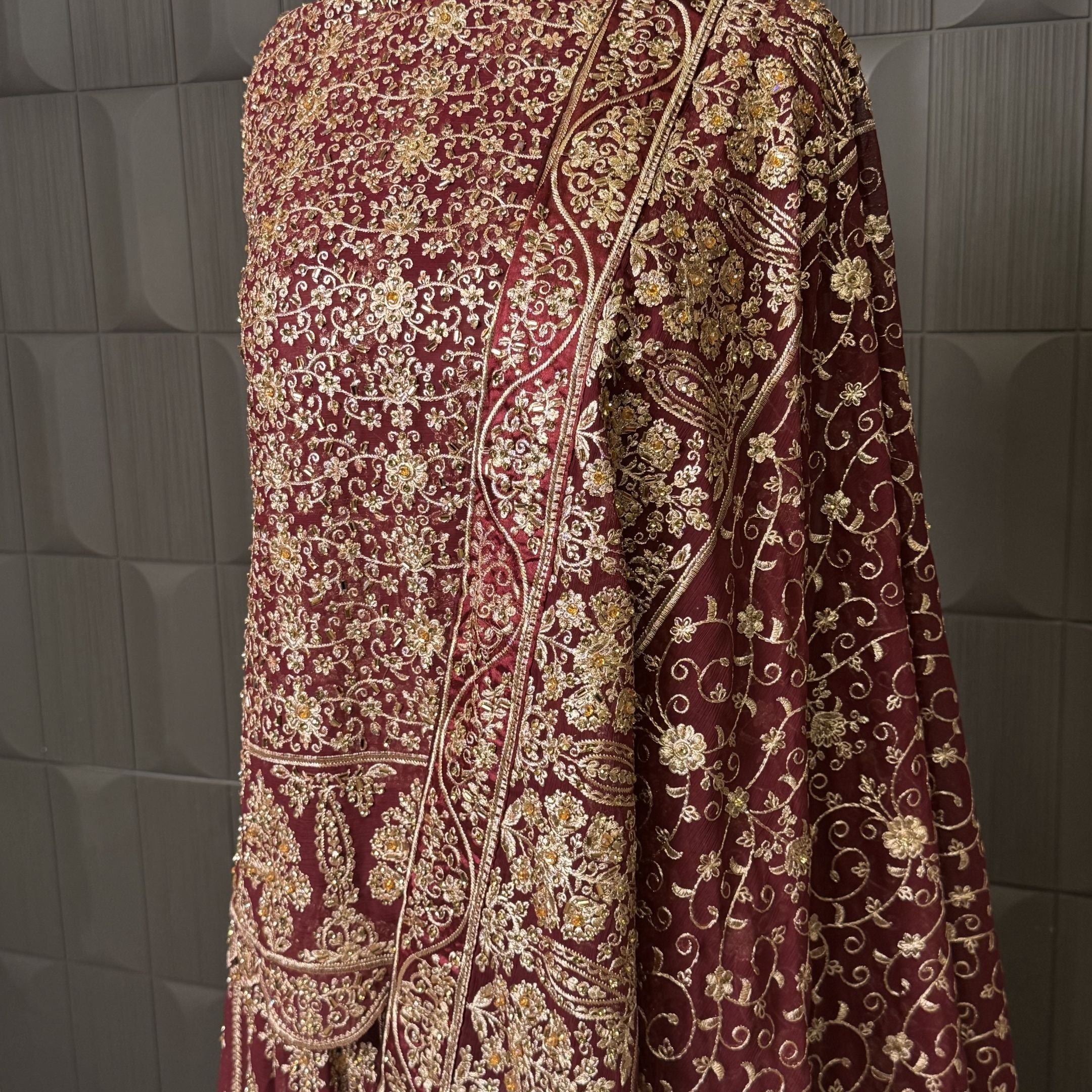 Bridal lehenga pakistani shirt with tilla work stone and motif border front and back PRICE IN PAKISTAN