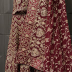 Indian Bridal Lehenga BL004 – Maroon Chiffon with Machine & Stone Work