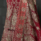 Bridal lehenga dupatta with heavy border in deep red chiffon
