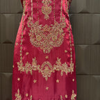 Close-up of kora nakshi jewelry material and sequence handwork on shocking pink party wear shirt – The Akbar Mall