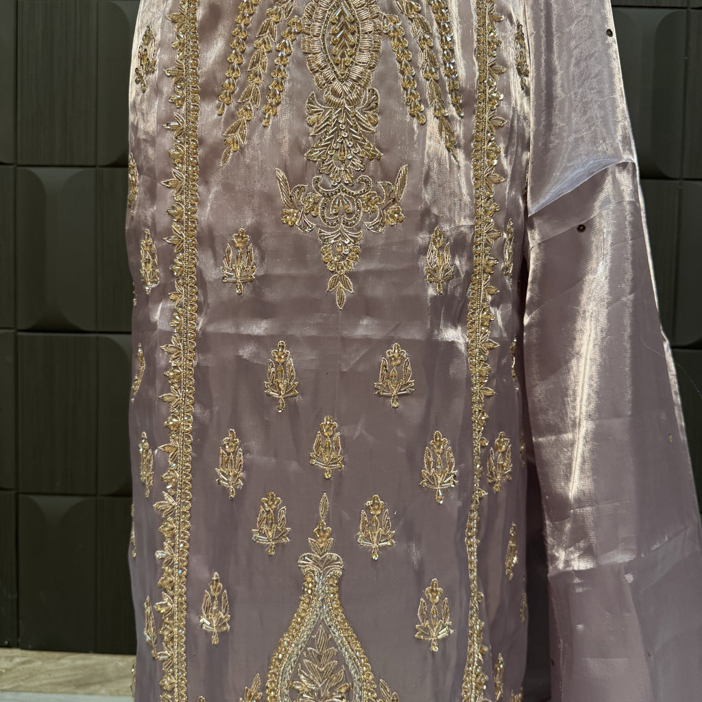 Party Wear Hand Work 4Pcs Unstitched Suits in Lilac – PW002