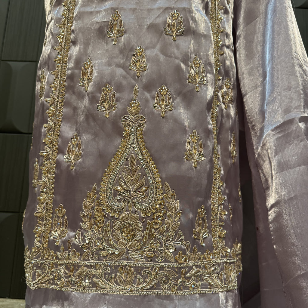 Party Wear Hand Work 4Pcs Unstitched Suits in Lilac – PW002