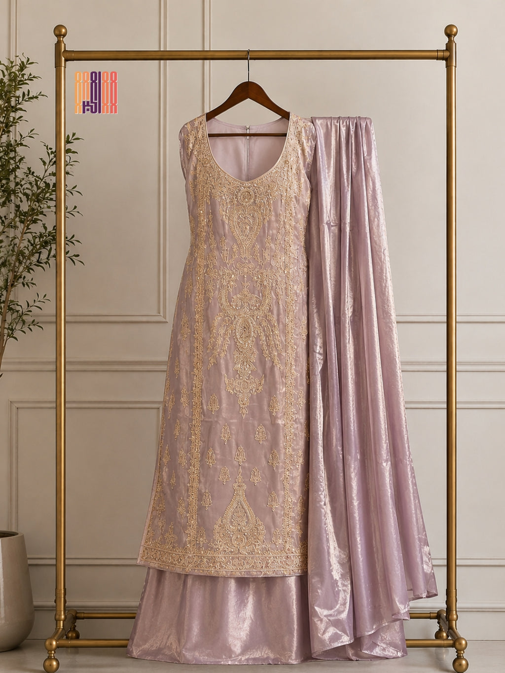 Party Wear Hand Work 4Pcs Unstitched Suits in Lilac – PW002