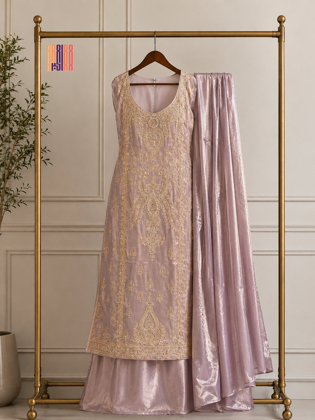 Party Wear Hand Work 4Pcs Unstitched Suits in Lilac – PW002