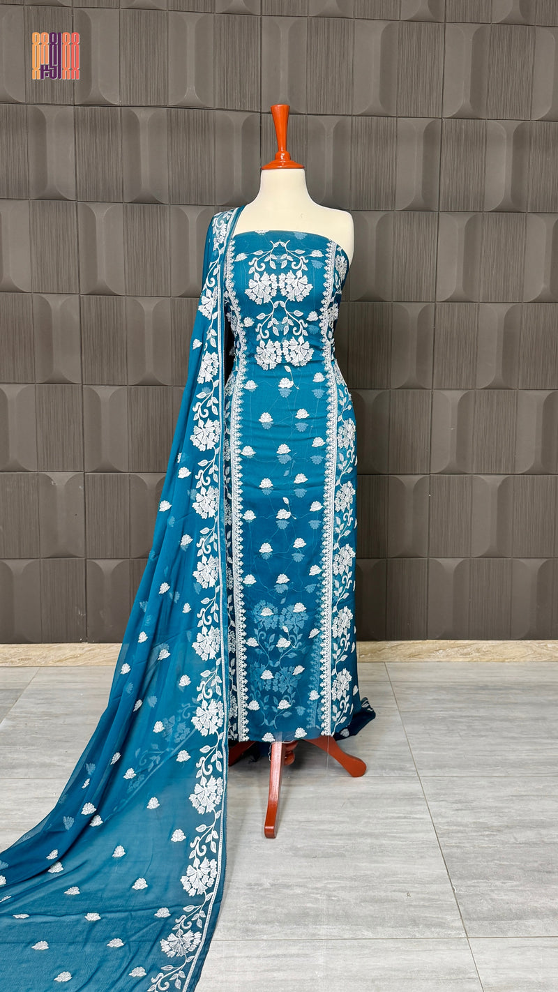 Thread work embroidery suit PWT007 full view – crinkle chiffon with embroidery thread work Pakistani thread work dress for women