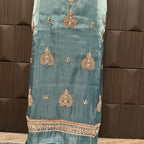 Party Wear Hand Work 4Pcs Unstitched Suit in Aqua Dark Green –  PW004